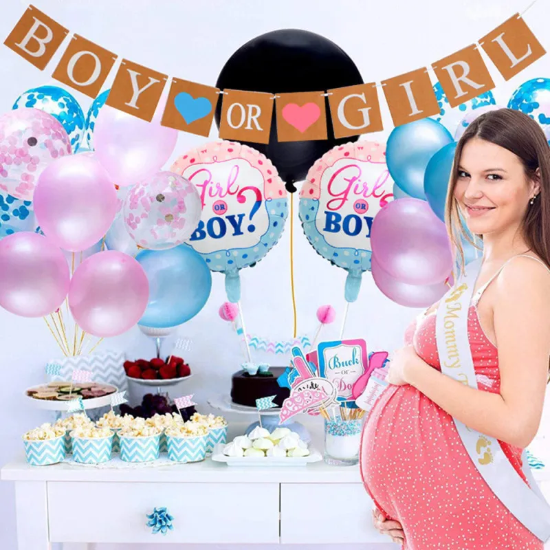 Gender Reveal Balloon Party Supplies 36 Inch Pink Gender Reveal Boy Or Girl Banner Baby Shower Confetti Foil Balloon 64pcs/Set