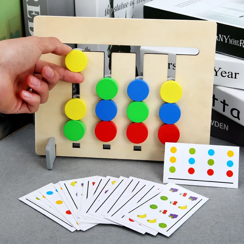 Kids Educational Wooden Toys Four Colors And Fruit Double Sided Pairing With Card Children Logical Reasoning Game Toy