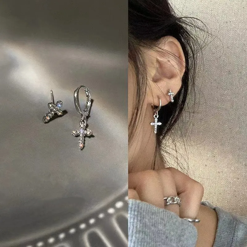 Women Classic Zircon Cross Shaped Drop Earrings