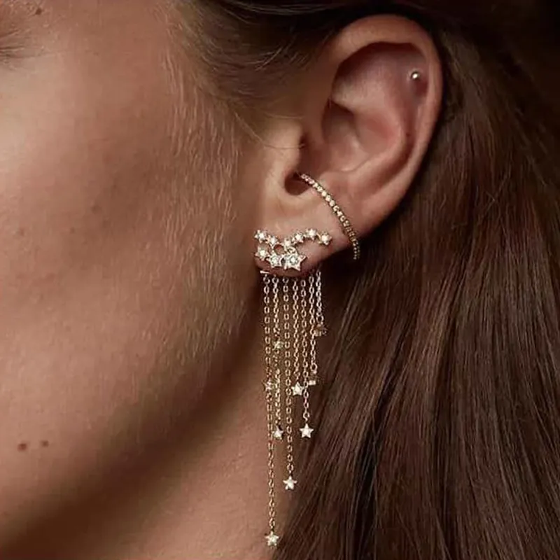 Women Exquisite Zinc Alloy Star Tassel Drop Earrings Trendy