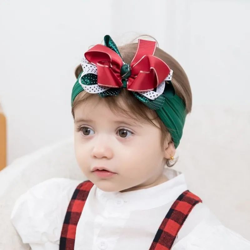 Unisex Kids Girls Color Block Multi-layer Bow Design Nylon Headband