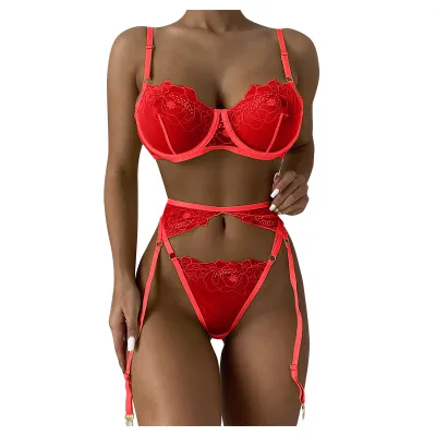 Women Sexy Lace Patchwork Solid Color Sleeveless Bra Set
