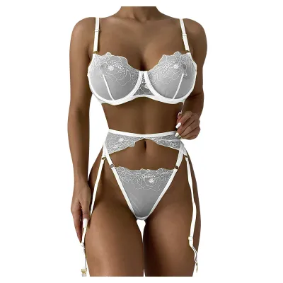 Women Sexy Lace Patchwork Solid Color Sleeveless Bra Set