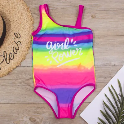 Kids Girls Colorful Letter Print Cartoon One Piece Swimwear Nylon Polyester Spandex