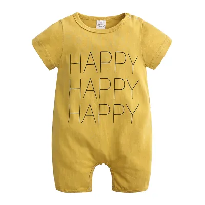 Baby Boys Cotton Round Neck Short Sleeve Cartoon Letter Romper Pullover