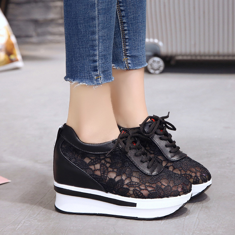 Ladies Hidden Wedge Trainers Womens Sneakers Lace Up Comfy Classic Bling  Shoes | eBay