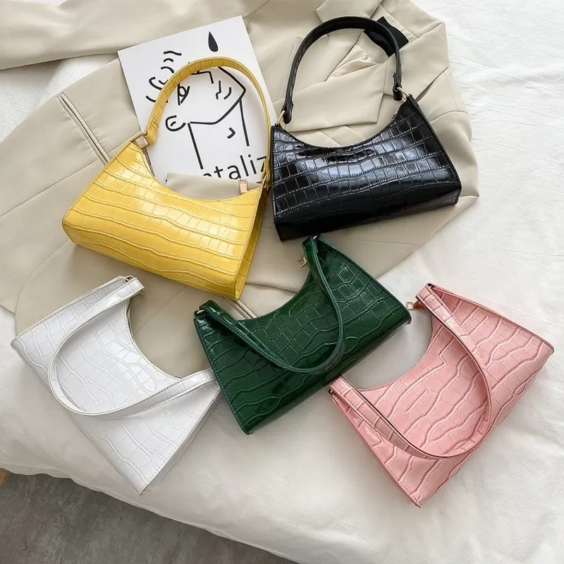 Women Vintage Alligator Pattern PU Underarm Soft Shoulder Bag