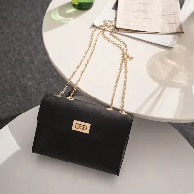 Women Basic Flap Buckle Design Solid Color PU Crossbody Bag