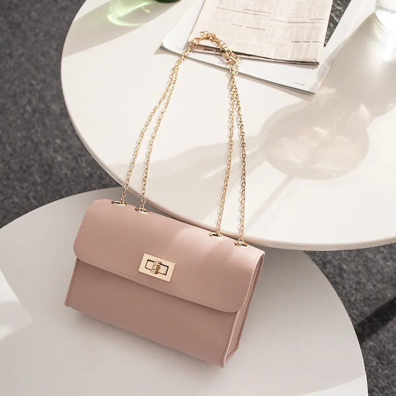 Women Basic Flap Buckle Design Solid Color PU Crossbody Bag