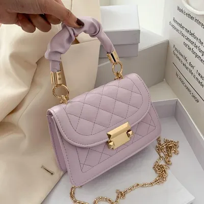 Women Fashion Flap Buckle Solid Color Rhombus Stitching PU Crossbody Bag