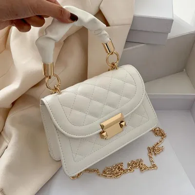 Women Fashion Flap Buckle Solid Color Rhombus Stitching PU Crossbody Bag