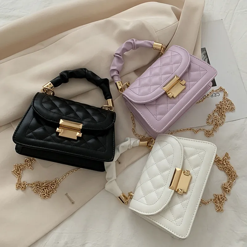 Women Fashion Flap Buckle Solid Color Rhombus Stitching PU Crossbody Bag