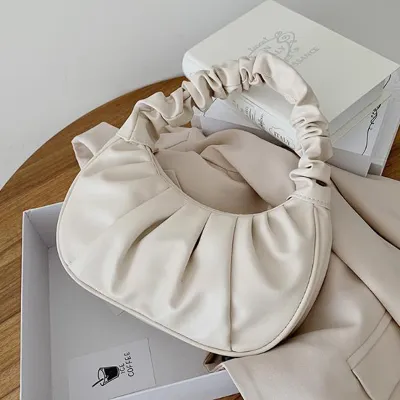 Women Casual Creative Crease Design Solid Color PU Shoulder Bag