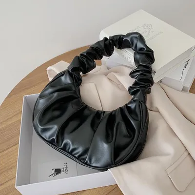 Women Casual Creative Crease Design Solid Color PU Shoulder Bag