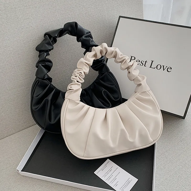 Women Casual Creative Crease Design Solid Color PU Shoulder Bag