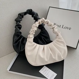 Women Casual Creative Crease Design Solid Color PU Shoulder Bag