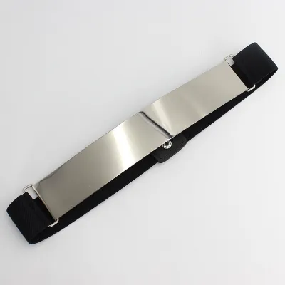 Women Simple Metal Decoration Solid Color Elastic Belt