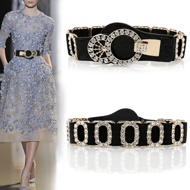 Women Luxury Rhinestone All-match PU Dress Belt