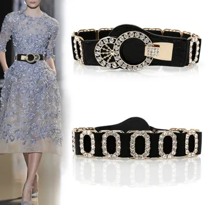 Women Luxury Rhinestone All-match PU Dress Belt