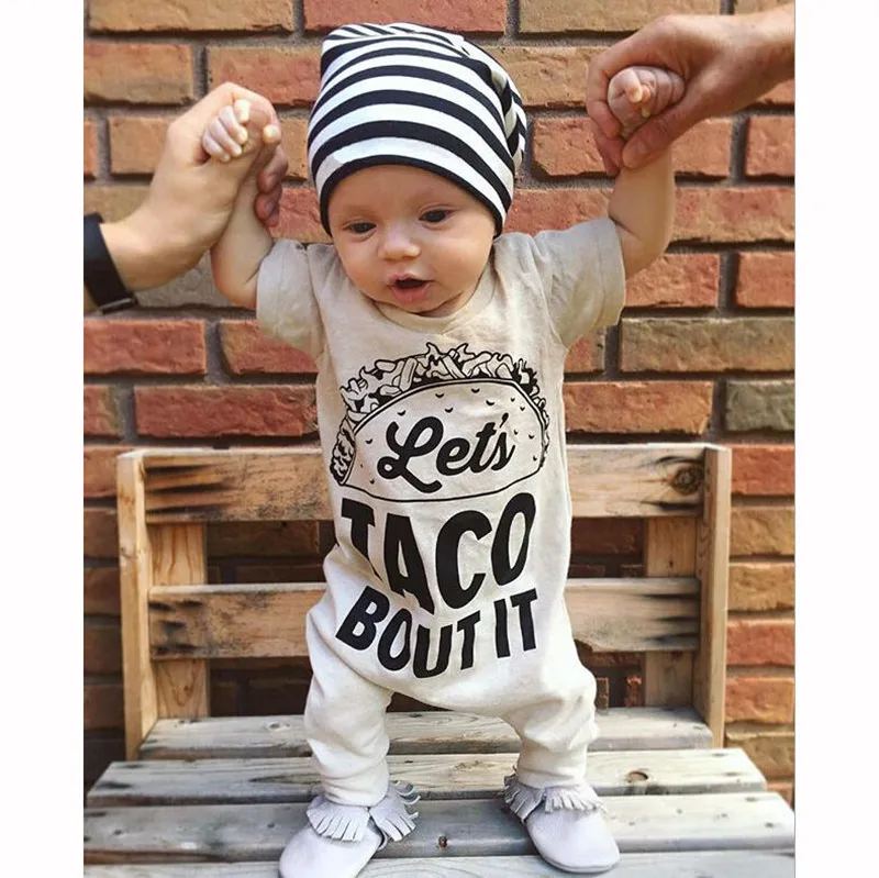 Baby Boys Casual Round Neck Short Sleeve Letter Pattern Cotton Loose Jumpsuit