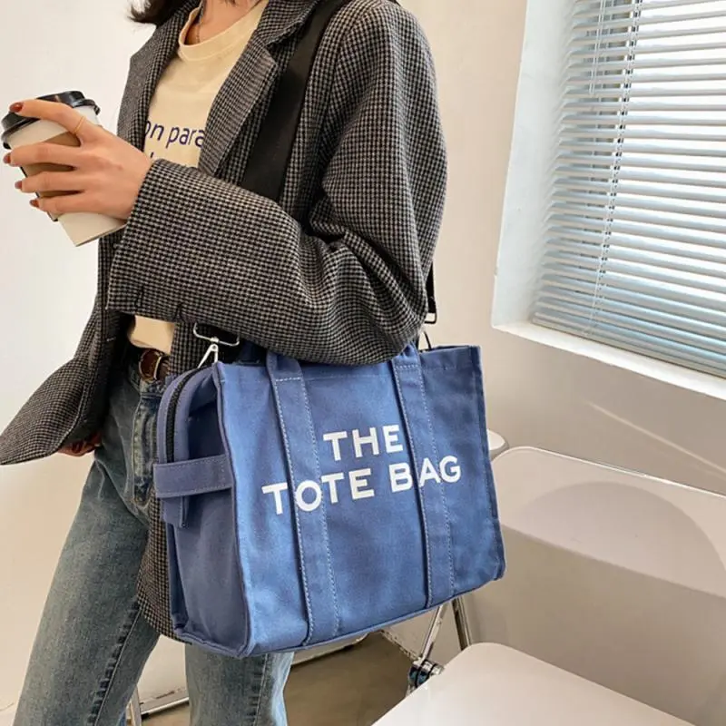 Women Casual Basic Letter Pattern Canvas Large Capacity Tote Handbag