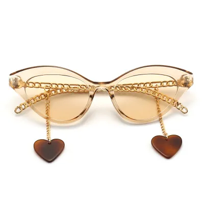 Women's Chic Cat Eye Sunglasses with Heart Pendant Chain Decoration