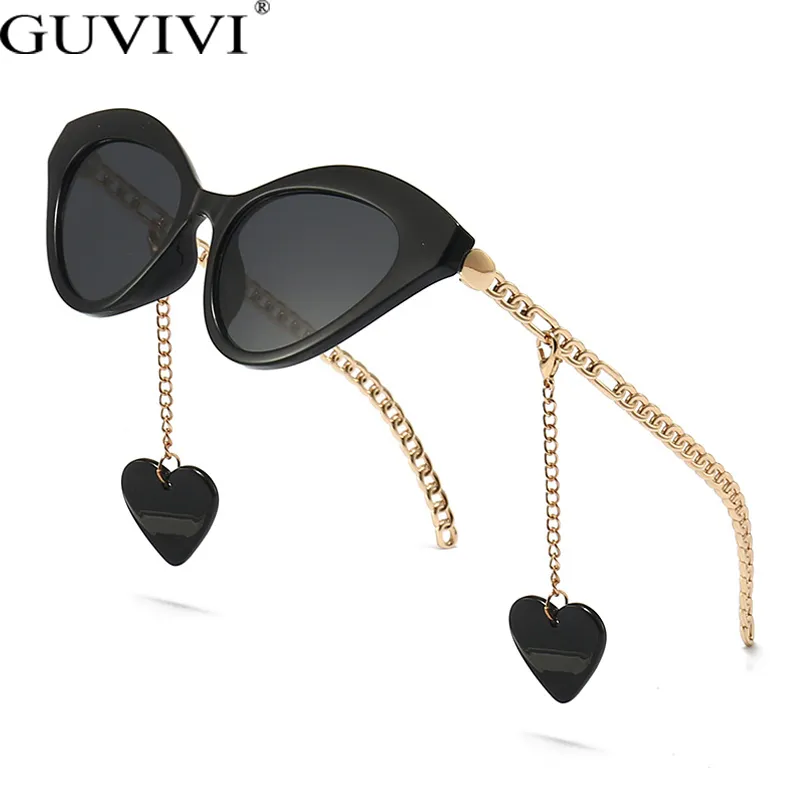 Women's Chic Cat Eye Sunglasses with Heart Pendant Chain Decoration