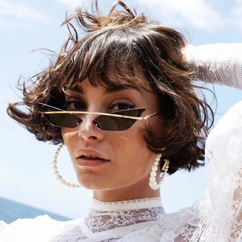 Women Vintage Cat Eye Frameless Design Sunglasses