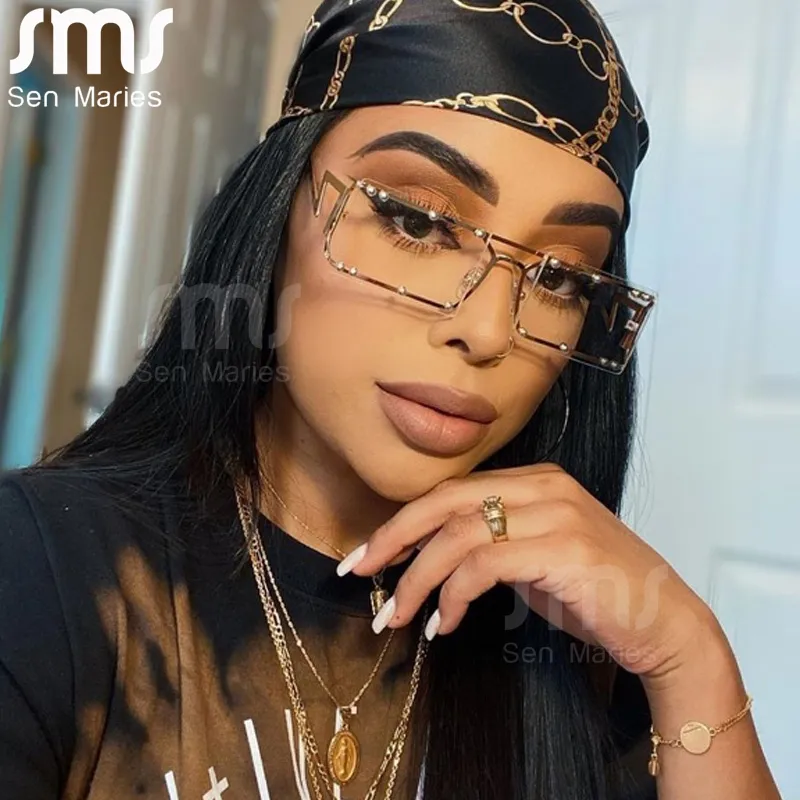 Women Classic Retro Rimless Design Small Rectangle Sunglasses