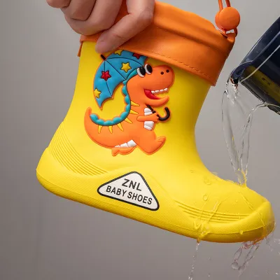 Kids Cute Cartoon Dinosaur Pattern Removable Plush Rainboots Waterproof