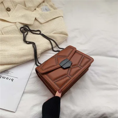 Women Fashion Flap Buckle Design Rivet Decoration Solid Color PU Crossbody Bag