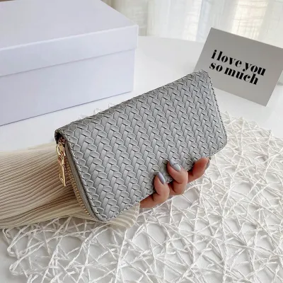 Women's Casual Weave Design Solid Color PU Zipper Wallet