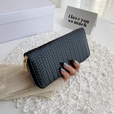 Women's Casual Weave Design Solid Color PU Zipper Wallet