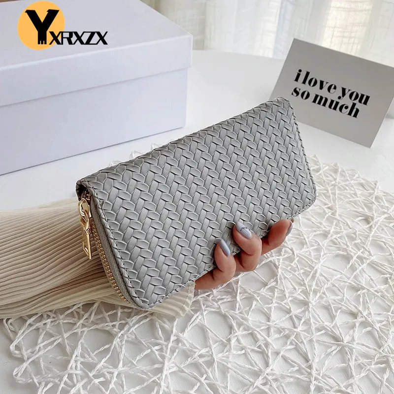 Women's Casual Weave Design Solid Color PU Zipper Wallet