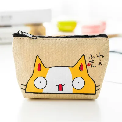 Women Cute Cat Pattern Zipper Canvas Coin Purse Wallet