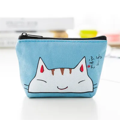 Women Cute Cat Pattern Zipper Canvas Coin Purse Wallet