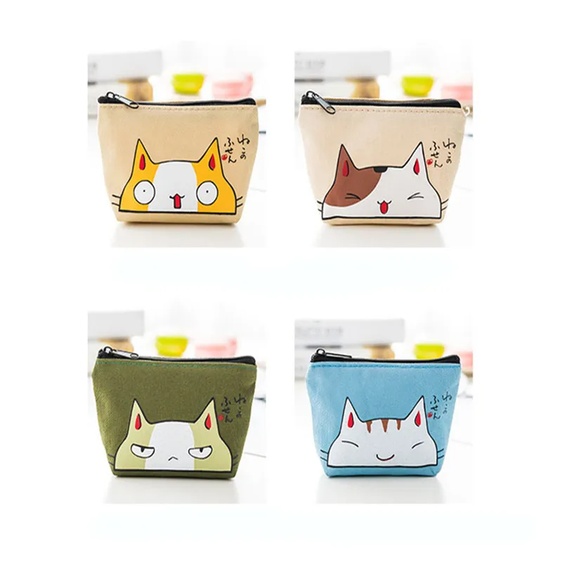Women Cute Cat Pattern Zipper Canvas Coin Purse Wallet