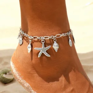 Women Vintage Starfish Shell Pendant Alloy Anklet