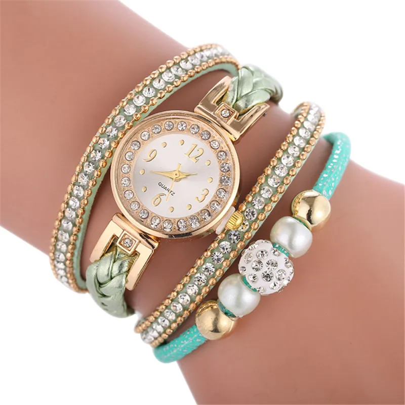 Women Vintage Rhinestone Decoration Bracelet Quartz Watch