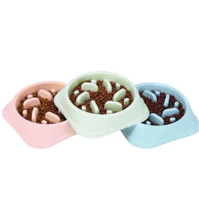 Pet Dog Bowl Slow Feeder Plastic Anti Choking Puppy Cat Dish Bowl