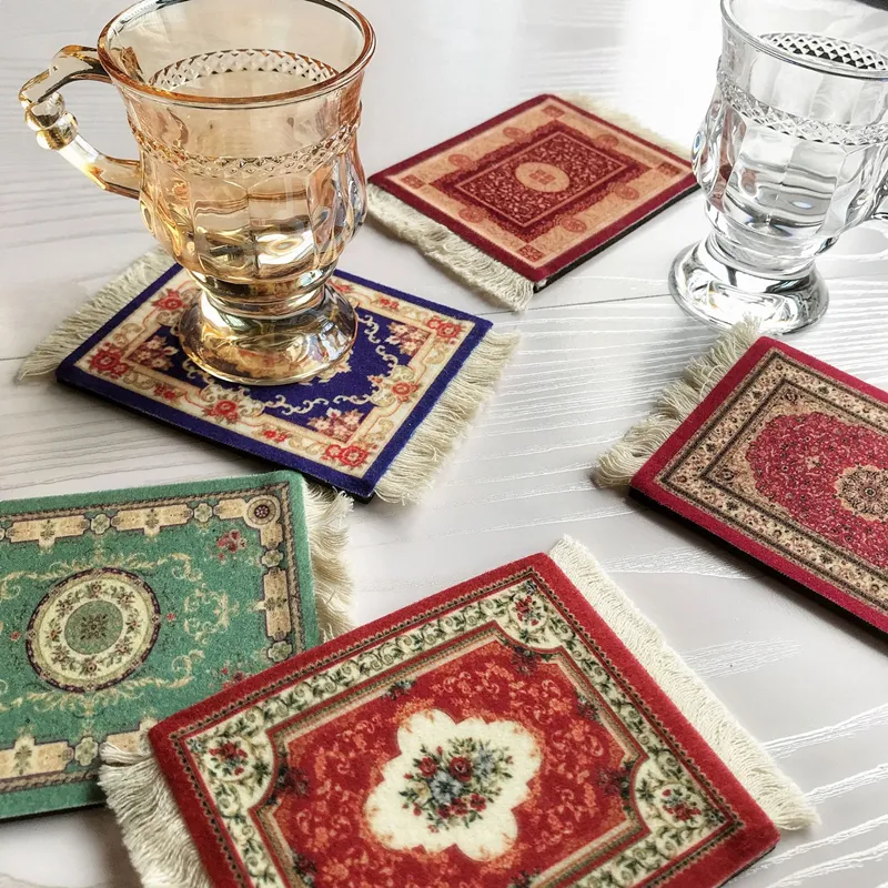 Cutelife Nordic Vintage Woven Tassels Rectangle Cup Coaster Bohemian Kitchen Living Room Table Mat