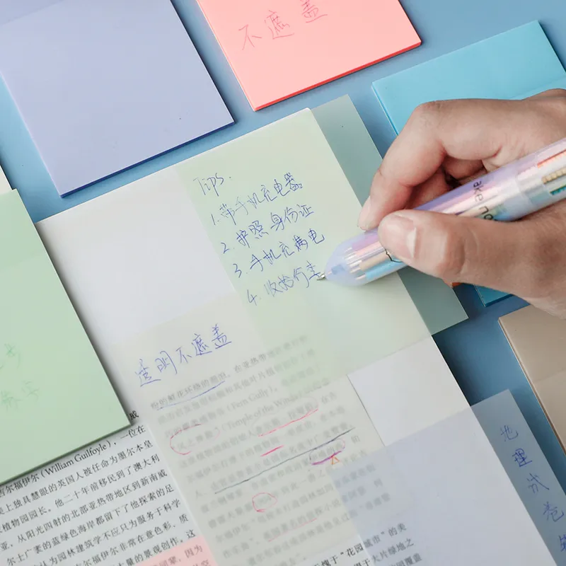 Transparent Waterproof Self-Adhesive Sticky Note Pads Memo Notepad Stationery