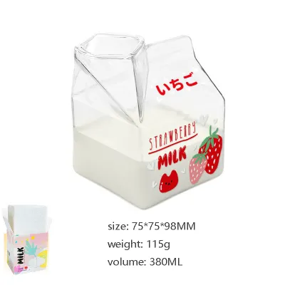 Cute Cartoon Square Glass Milk Box Shaped Cup for Home Kitchen - 301-400ml High Borosilicate