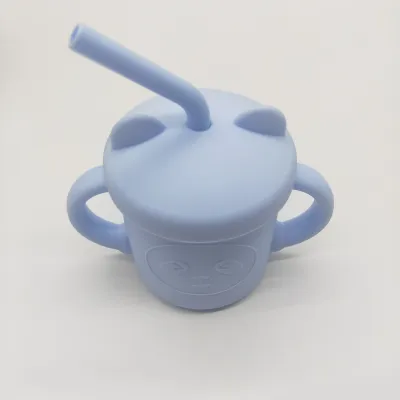 Panda Silicone Learning Drinking Cup for Kids With Straw - Small Bore Round Sippy Cup Toddler Training Cup