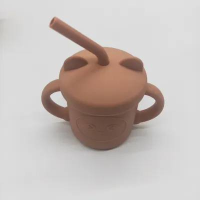 Panda Silicone Learning Drinking Cup for Kids With Straw - Small Bore Round Sippy Cup Toddler Training Cup