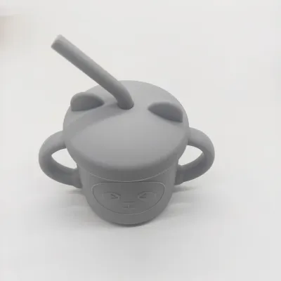 Panda Silicone Learning Drinking Cup for Kids With Straw - Small Bore Round Sippy Cup Toddler Training Cup