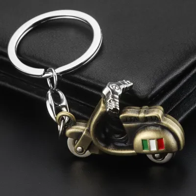 Men Punk Mini Motorcycle Shaped Pendant Metal Key Chain Silver