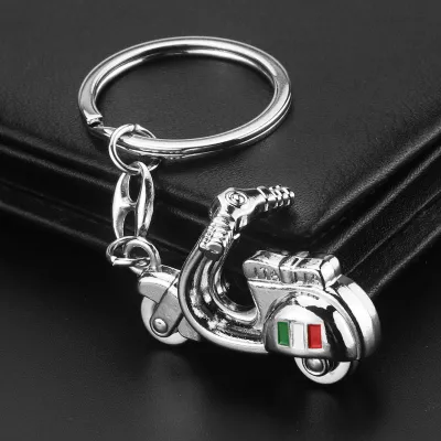Men Punk Mini Motorcycle Shaped Pendant Metal Key Chain Silver