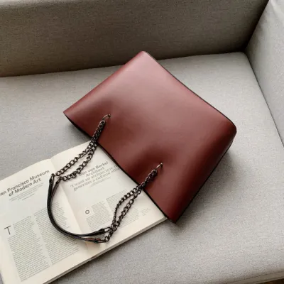 Women Chain Design Solid PU Tote Bag Large Capacity Casual Shoulder Bag