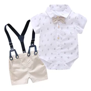 Baby Boys Cartoon Short Sleeve Romper and Shorts Set Cotton Two Piece Outfit 0-3T